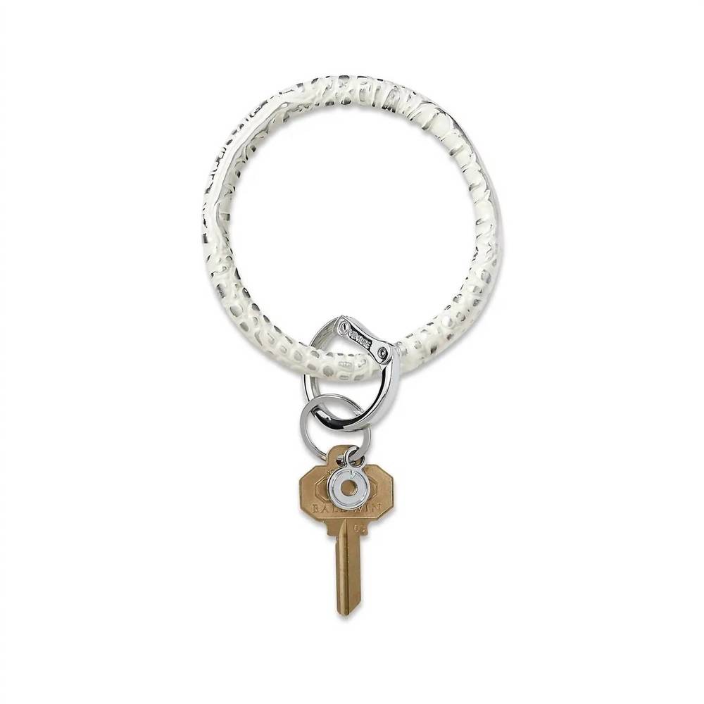 NEW OVENTURE leather big o key ring in quicksilver croc-embossed